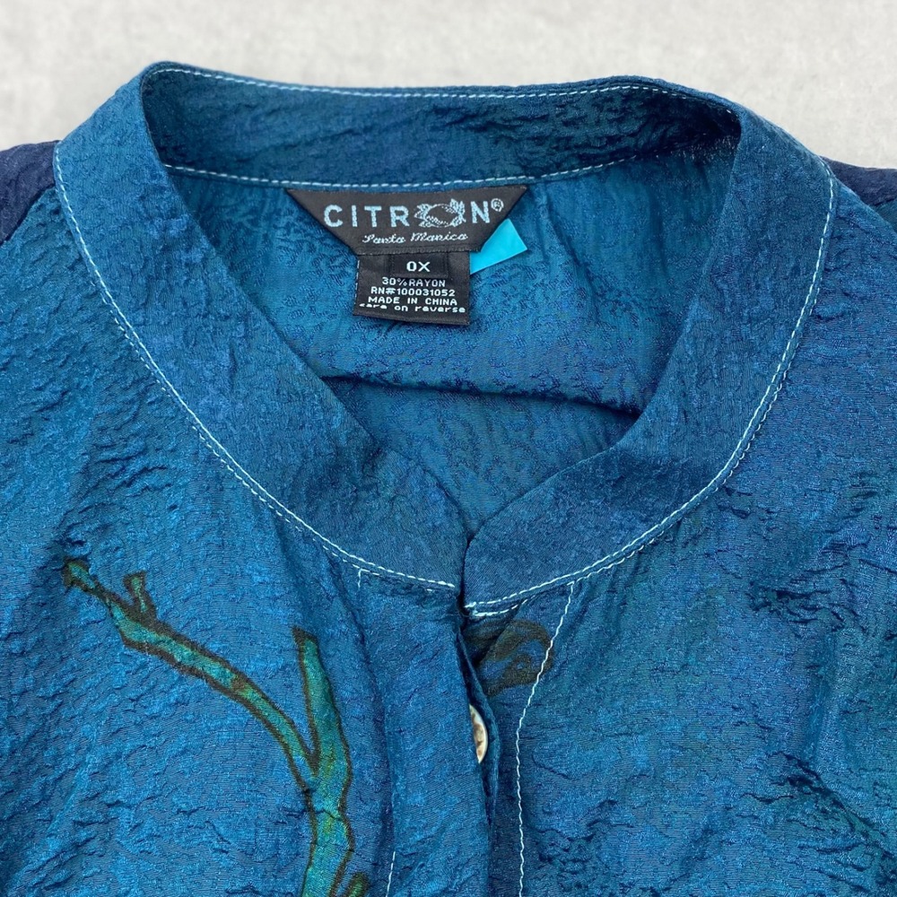 Citron Santa Monica Art To Wear Silk Rayon Crinkle Tunic Blouse Women's 0X - Picture 6 of 16